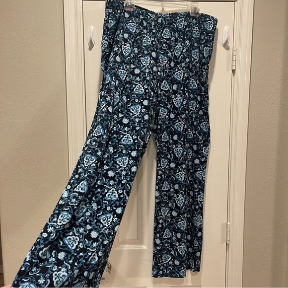 J.Jill Women’s Pants Large Blue Floral Soft Rayon Elastic Waist Boho Career - Picture 2 of 6